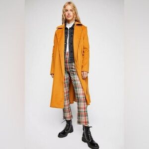 Free People Sierra Mustard Yellow Long Trench Wool Coat